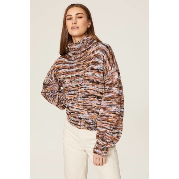 A.L.C. Handmade Soft Merino Wool Marled Puff Sleeve Knitted Harper Sweater - Picture 2 of 6